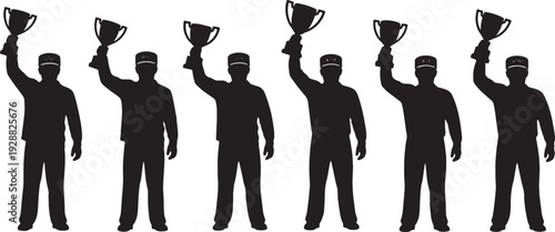 Black Solid Captain Holding Trophy Award Set of Six