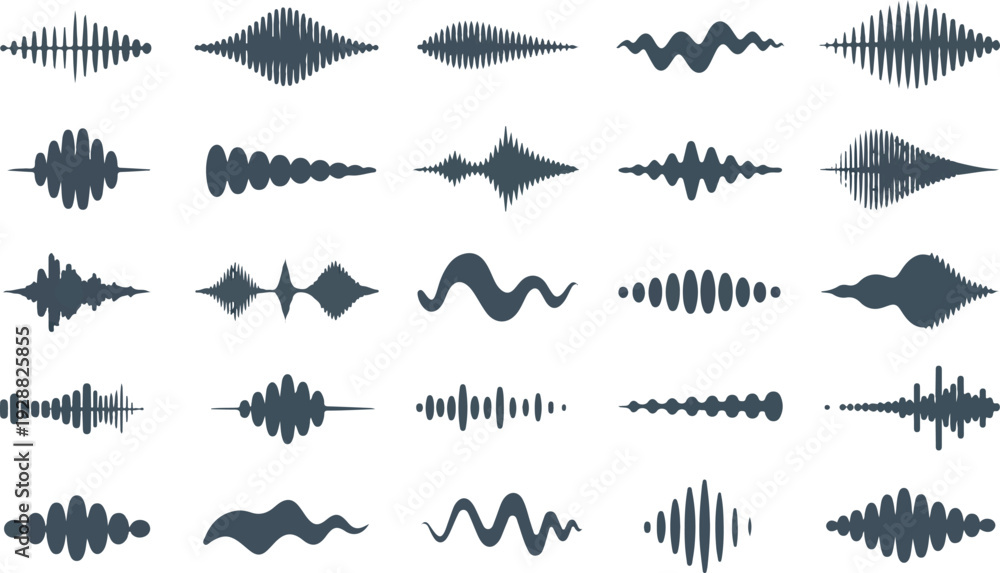 Fototapeta premium Collection of sound wave forms on transparent background for audio