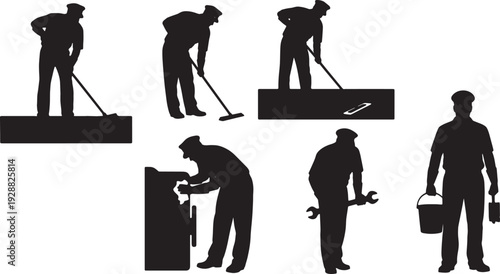 Black Solid Captain Sweeping Floor Clean Set of Six