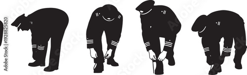 Black Solid Captain Tying Shoe Boot Lace Set of Six