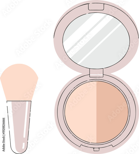 Cosmetic powder compact with mirror and soft makeup brush collection