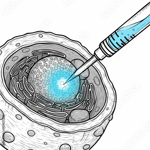 microinjection into cell illustration showing pipette delivery.