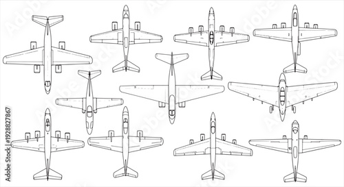 Airplane Blueprint Design – Aviation Engineering Technical Drawing and Aircraft Schematic