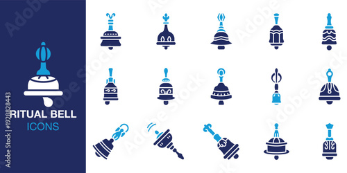 Ritual Bell icon set. Containing ceremony, worship, temple, meditation, prayer, sacred and more. Solid vector icons collection. Vector illustration.