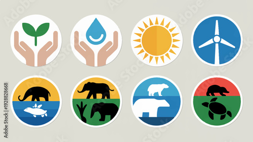 Environmental icons set including eco friendly symbols for sustainability and conservation