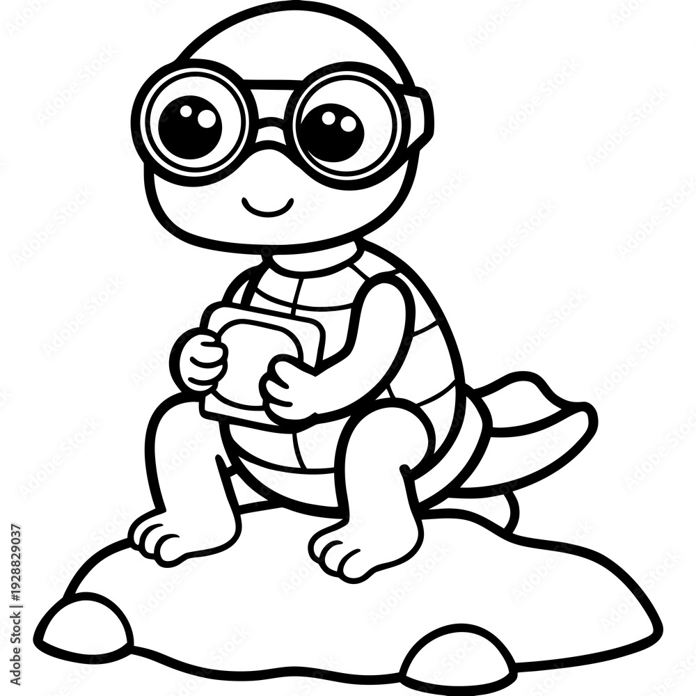 Obraz premium Cute Baby Turtle with Glasses and Camera Vector Illustration 