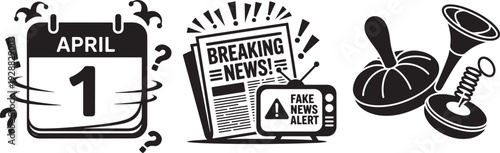 April fools day calendar with fake news alert and prank accessories