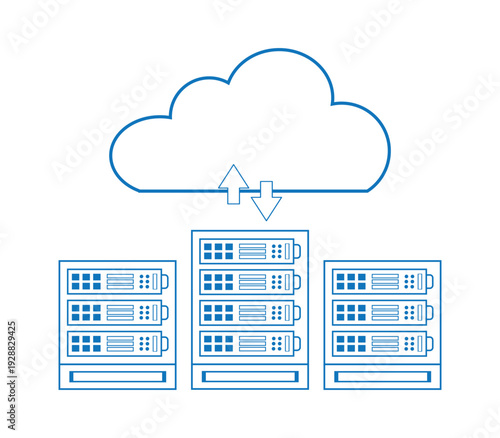 Cloud computing server rack icon vector illustration for data storage hosting and network infrastructure.