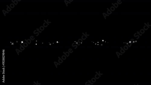 Small White Star Particles Motion in a Thin Horizontal Strip on Transparent Background
