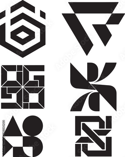 Abstract architectural mono marks for digital company branding black