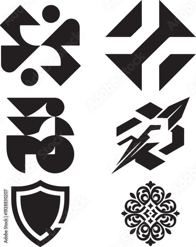 Minimalist geometric icons set for corporate branding identity black