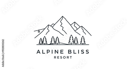 Mountain Resort Logo with Trees and Text.