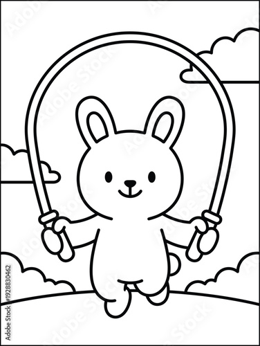 Cute Bunny Jump Rope Coloring Page