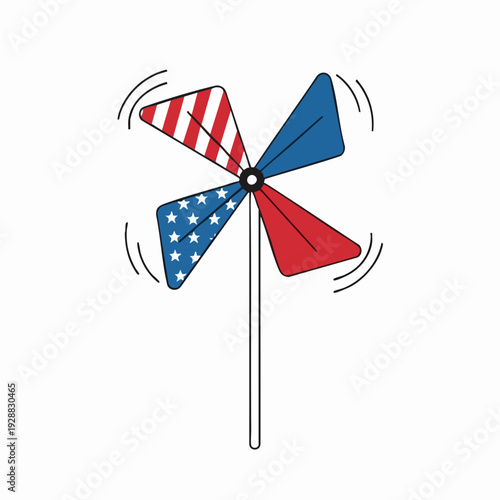 Patriotic pinwheel with flag inspired blades.