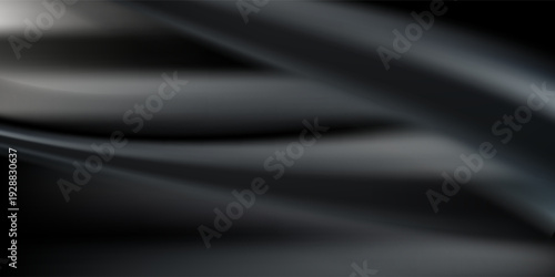 Luxury Black Silver Glass Abstract Background with Glossy Metallic Waves. Modern Trendy design in Vector Illustration