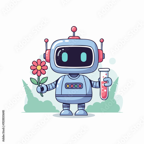 Playful Cartoon Robot Character Illustration.