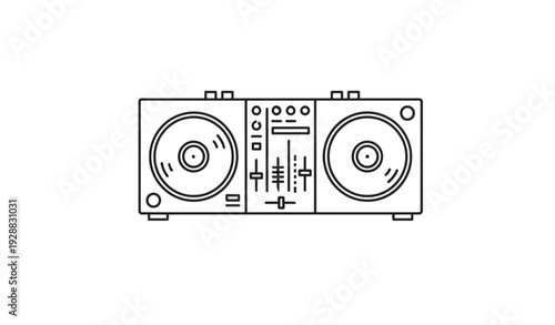 A minimalist vector illustration of a DJ mixer on a white background