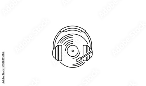 A minimalist vector graphic of a vinyl record with headphones