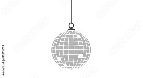 A classic disco ball hanging from a string, reflecting light in a pattern of small squares, perfect for adding a retro party vibe to your designs