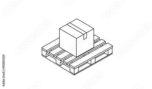 A simple line art illustration of a cardboard box on a pallet