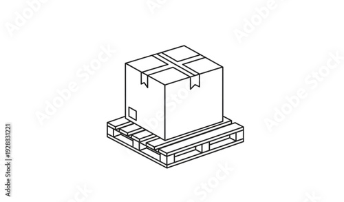 A minimalist line art illustration of a cardboard box on a pallet