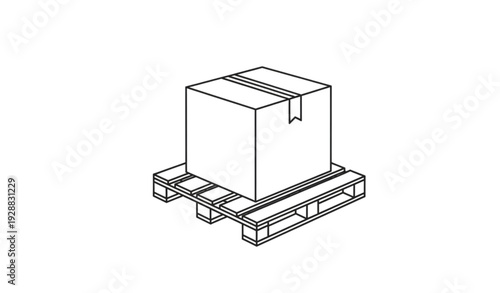 A simple line art illustration of a cardboard box on a pallet