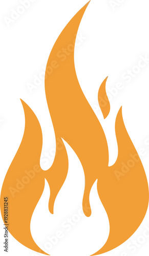 A stylized, minimalist illustration of a bright orange flame, symbolizing fire, heat, and energy with a clean and modern aesthetic