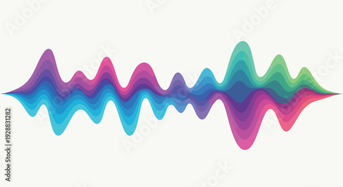 A colorful, layered, abstract sound wave design against white