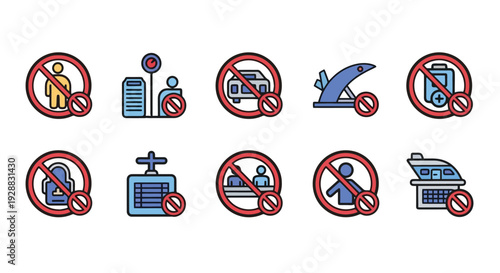 Collection of Prohibition Signs with Various Icons.