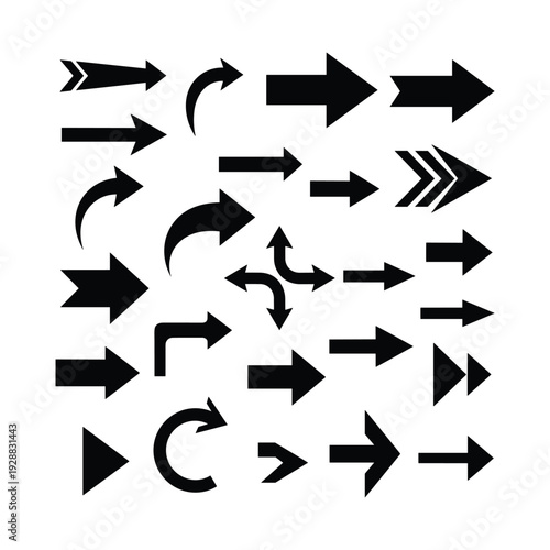 Collection of modern black arrows for navigation and direction