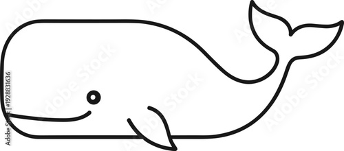 Minimalist whale silhouette with rounded body, upward tail fin, cartoon style vector illustration, abstract marine life and educational design concept
