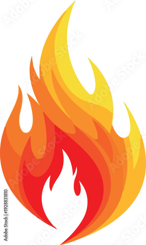 Fiery orange and yellow flames rising upwards, representing heat, energy, and passion in a bold graphic design