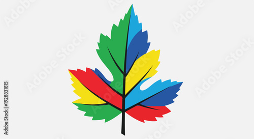 Obraz na plátne A colorful, stylized leaf with various sections of vibrant color