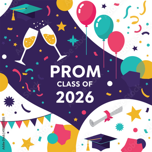 A colorful vector graphic for a prom celebration