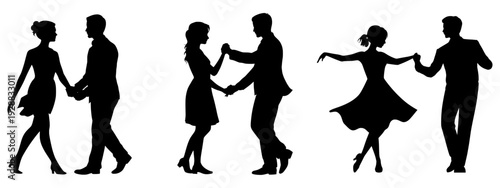 Set of 4 dancing couple silhouettes vector isolated on Transparent Background