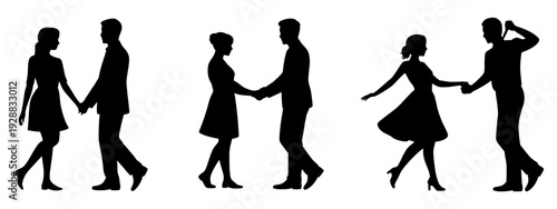 Set of 4 dancing couple silhouettes vector isolated on Transparent Background