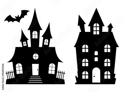 Wallpaper Mural Set of 2 haunted house silhouettes vector isolated on Transparent Background Torontodigital.ca