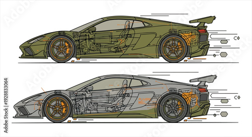 Sports Car Blueprint – Automotive Engineering CAD Technical Drawing Design