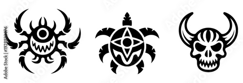 Set of 3 black horror icons vector isolated on Transparent Background