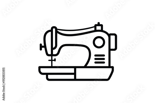 Sewing machine icon illustration in black line style on white background