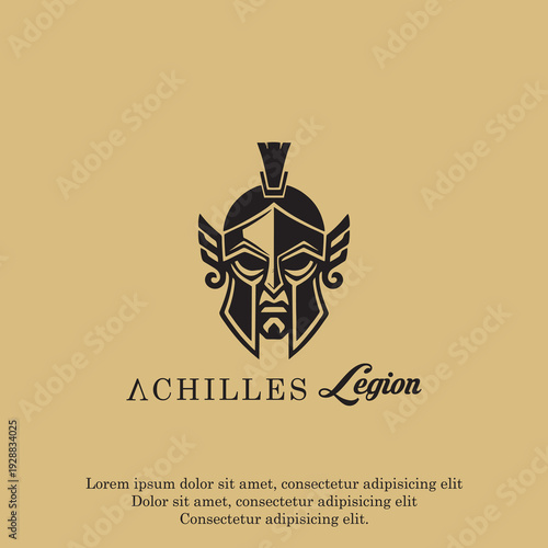 Vector illustration of Spartan Warrior Helmet, Sparta Greek Mask of Achilles with Shield for Protection or Security logo design