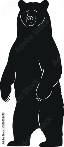 Black silhouette of bear standing upright on hind legs, wildlife animal posture concept, nature illustration design
