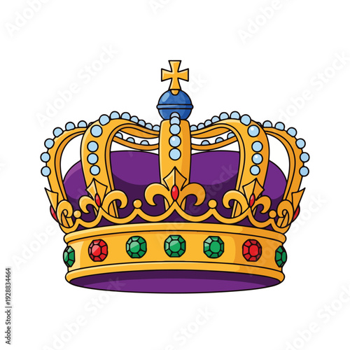 A decorative, cartoon-style royal crown with jewels and gold