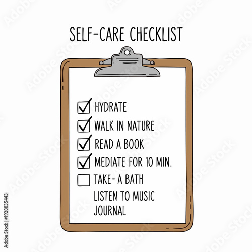 Self Care Checklist On Clipboard For Wellness.