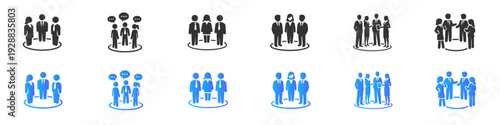 Teamwork and Communication People Group Icons Set