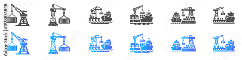 Cargo Shipping and Port Operations Icon Set