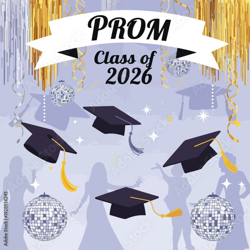 A festive illustration for a prom night event with dancing figures