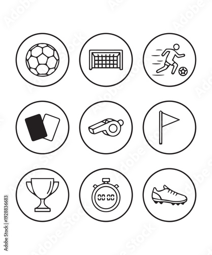  Soccer Football Sports Line Icon Set Vector