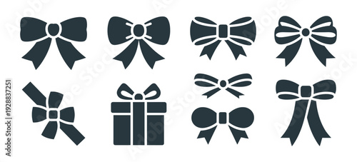 Adobe Illustrator ArtworkDecorative Gift Bow Ribbon Silhouette Icons Vector Black Set Collection