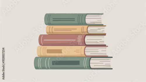Stack of vintage hardcover books with colorful spines and white pages on beige background symbolizing learning and literature